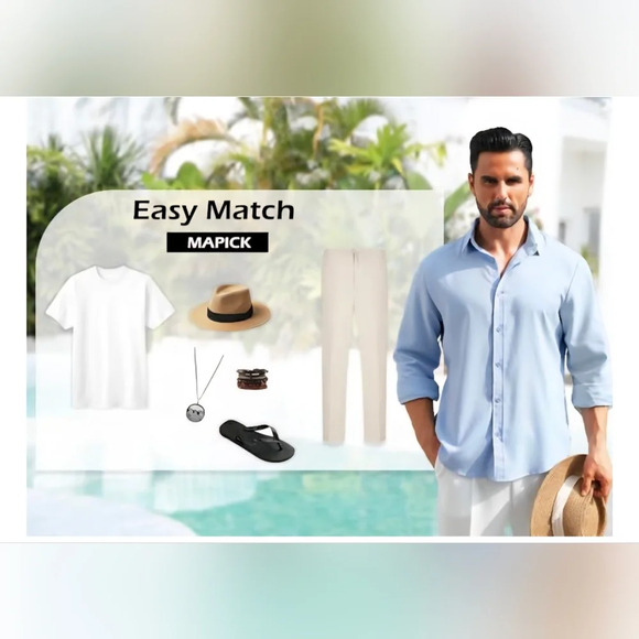 MAPICK Men's Linen Long Sleeve Button Down Casual Shirt #1097 - Picture 10 of 10